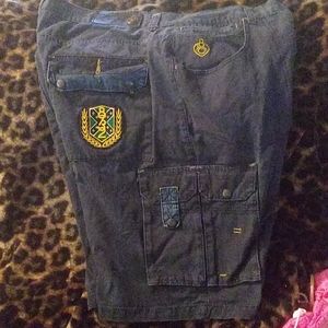 W44 long Mens Dark Blue Cargo Shorts (b12)